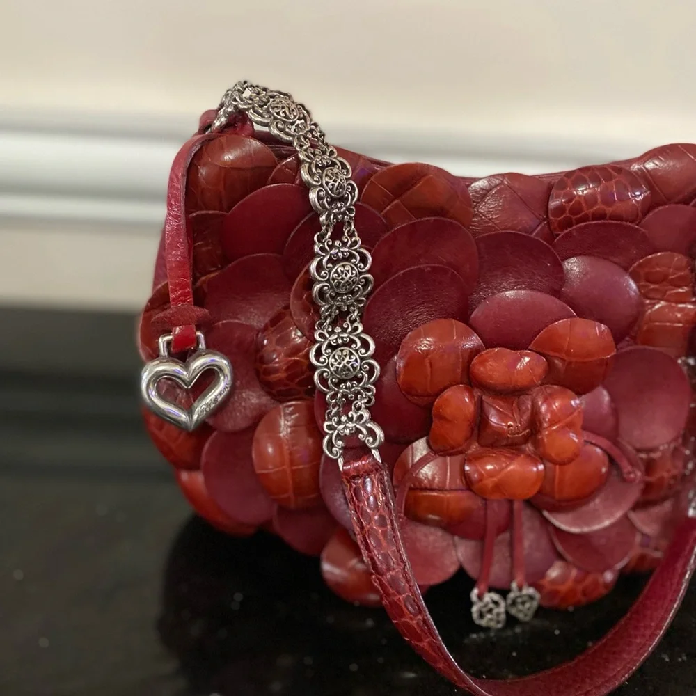 Brighton Rosalie Red Leather Flower Petal Shoulder Bag